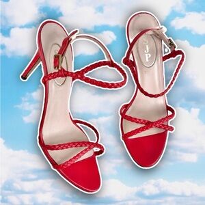 SJP BY SARAH JESSICA PARKER Rina Nappa Leather Braided Sexy Red Strappy Heels
